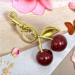 Gold and Red Cherry Keychain